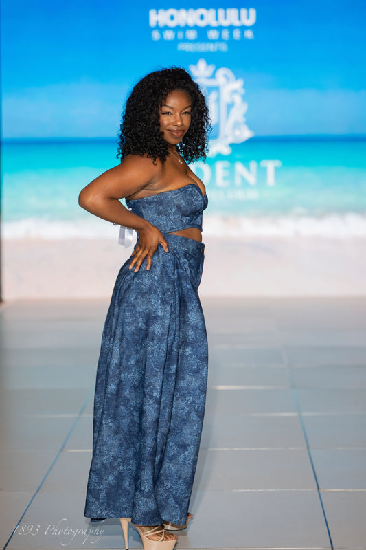 Floral Denim Bustier &  Floral Denim Signature Wide Leg Pants - Deposit